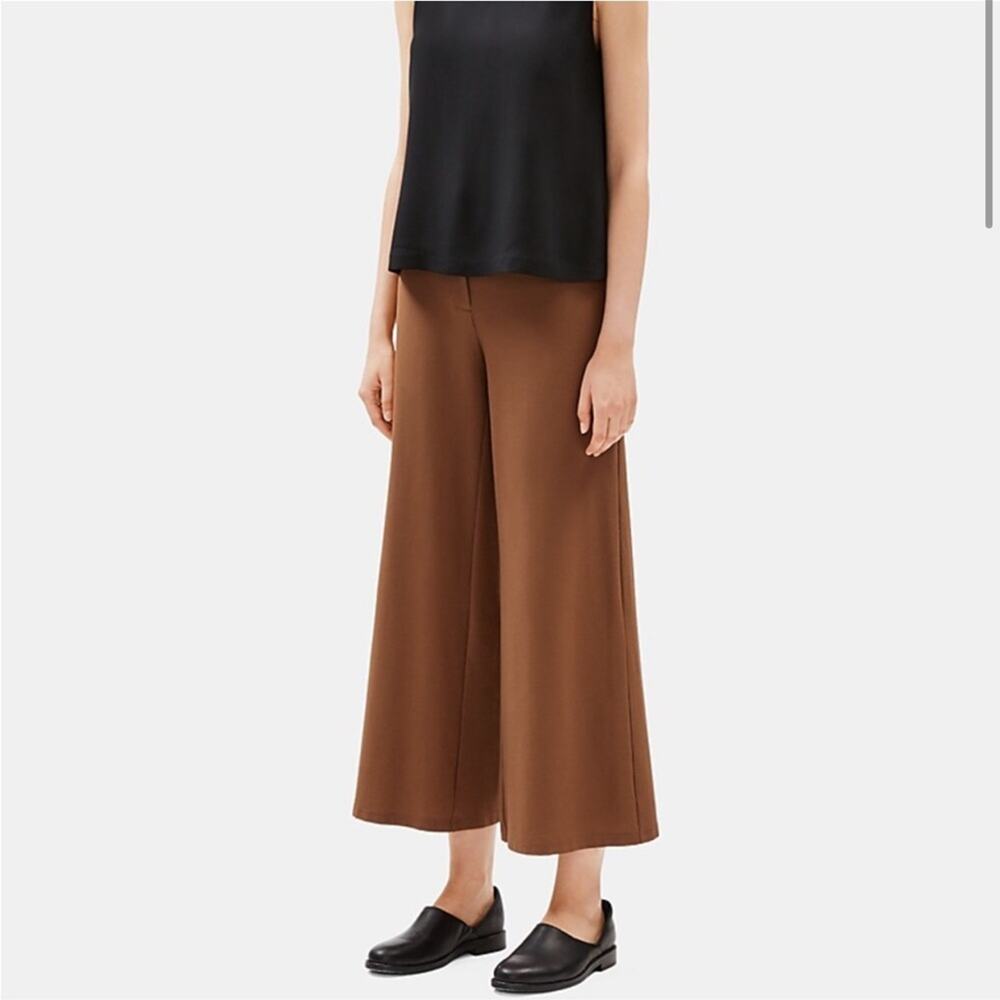 Eileen Fisher System Lightweight Washable Stretch Crepe Wide-leg Pant Brown